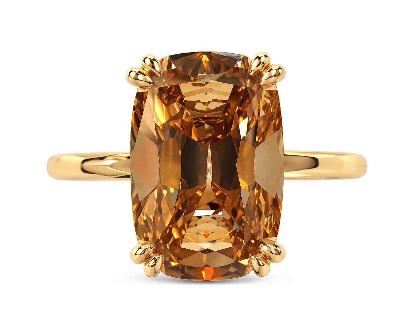 Engagement Ring 4.00 Carat TW Lab-grown Elongated Cushion Old Mine Cut Champagne Diamond | 14kt Yellow Gold