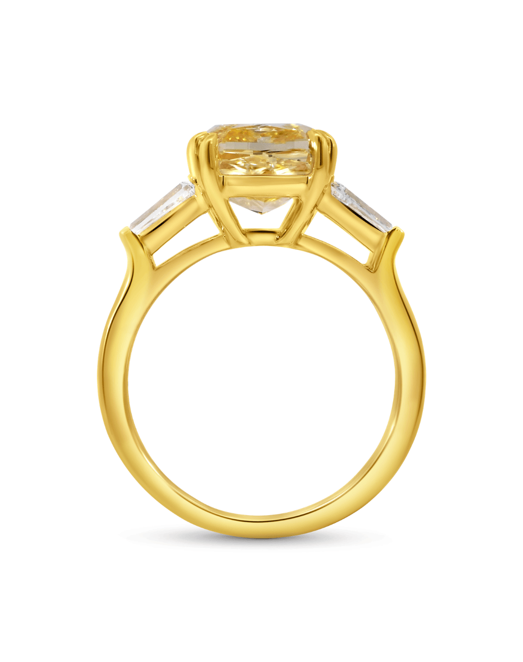 Engagement Ring 4.54 Carat TW Lab-grown Cushion Cut Yellow and Tapered Baguette Diamonds | 14kt Yellow Gold