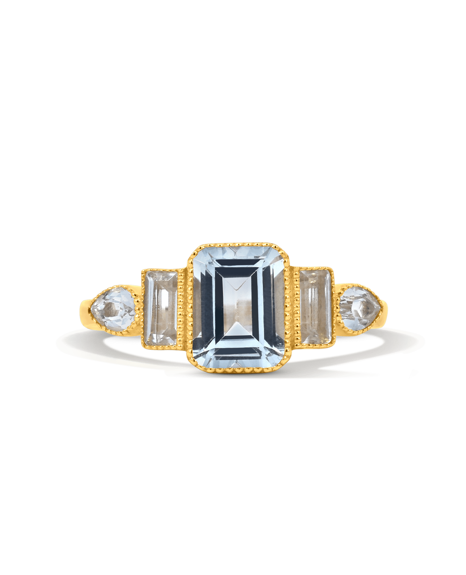Graduated Aquamarine Ring & White Topaz | 14kt Yellow Gold