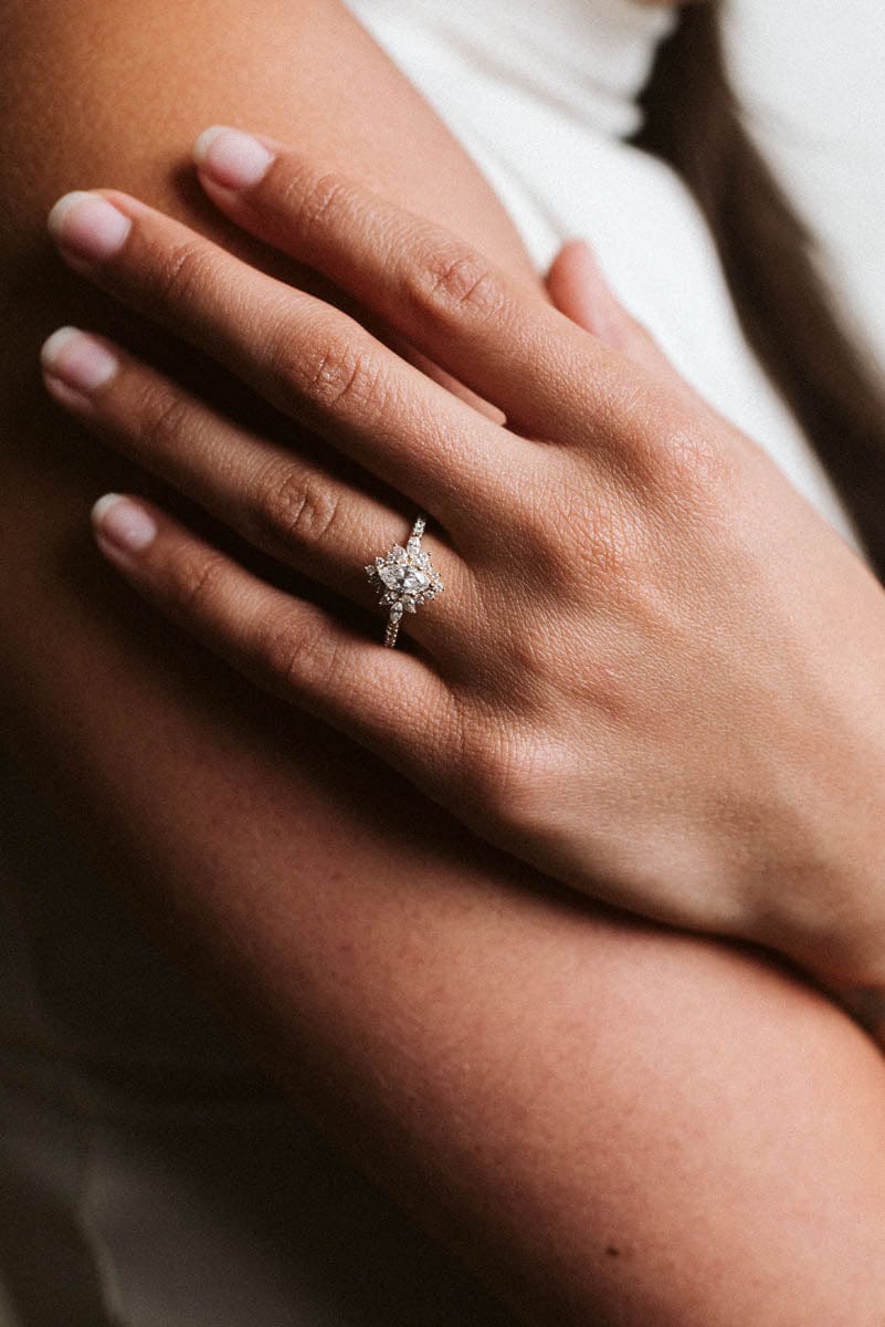 Halo Engagement Ring 1.12 Carat TW Marquise Diamond | 14kt Yellow Gold
