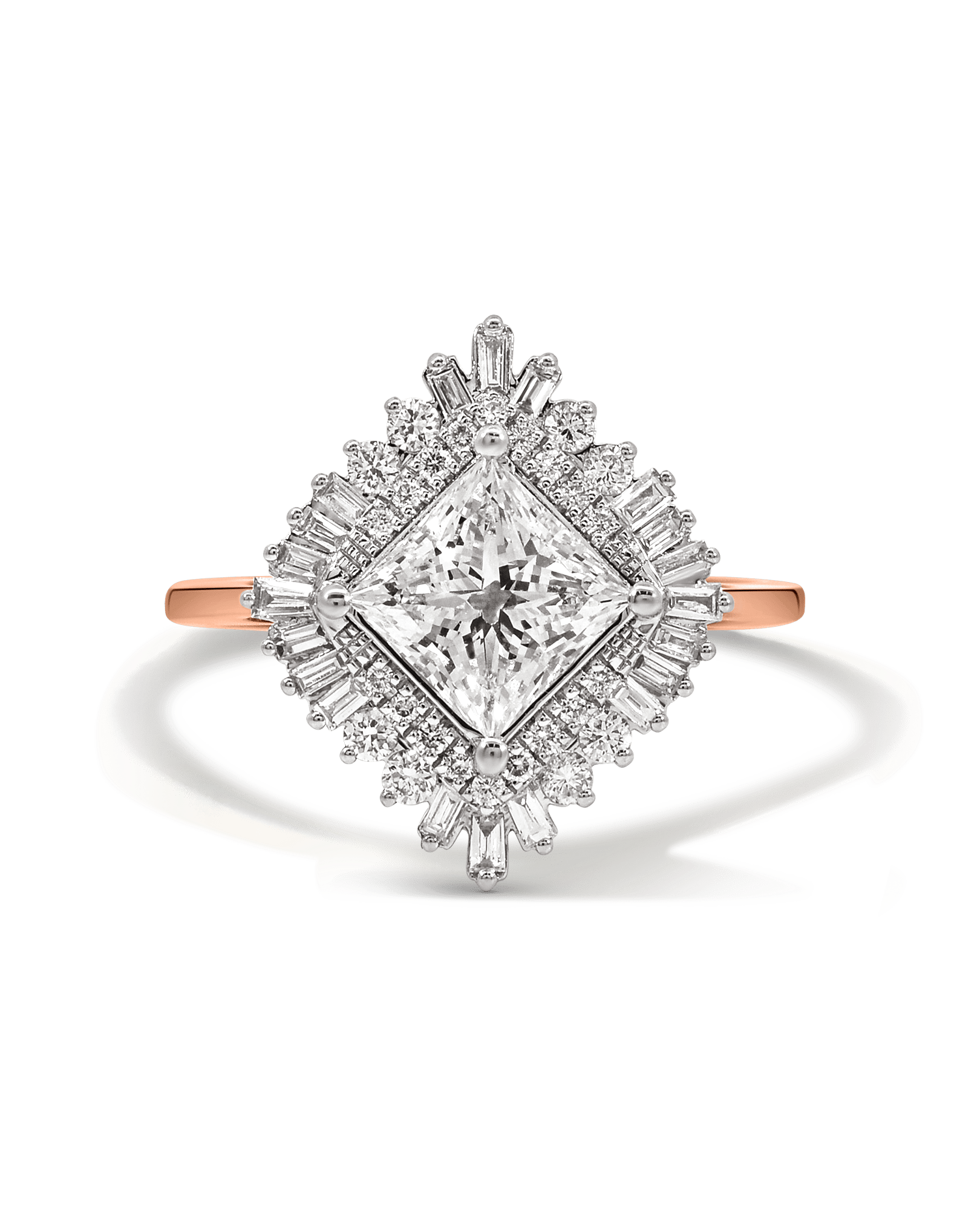 Halo Engagement Ring 1.87 Carat TW Lab-grown Princess Diamond | 14kt Rose Gold