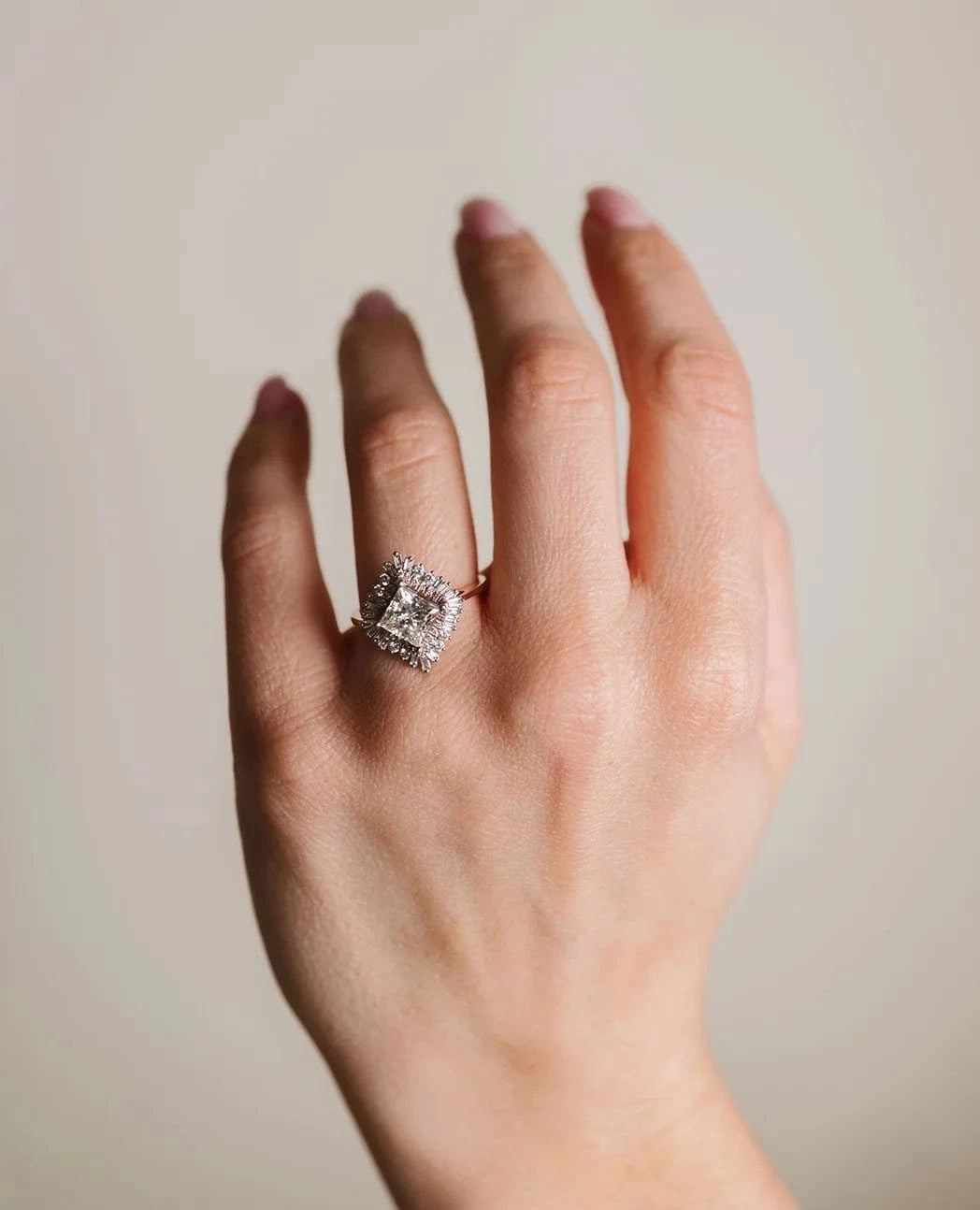 Halo Engagement Ring 1.87 Carat TW Lab-grown Princess Diamond | 14kt Rose Gold