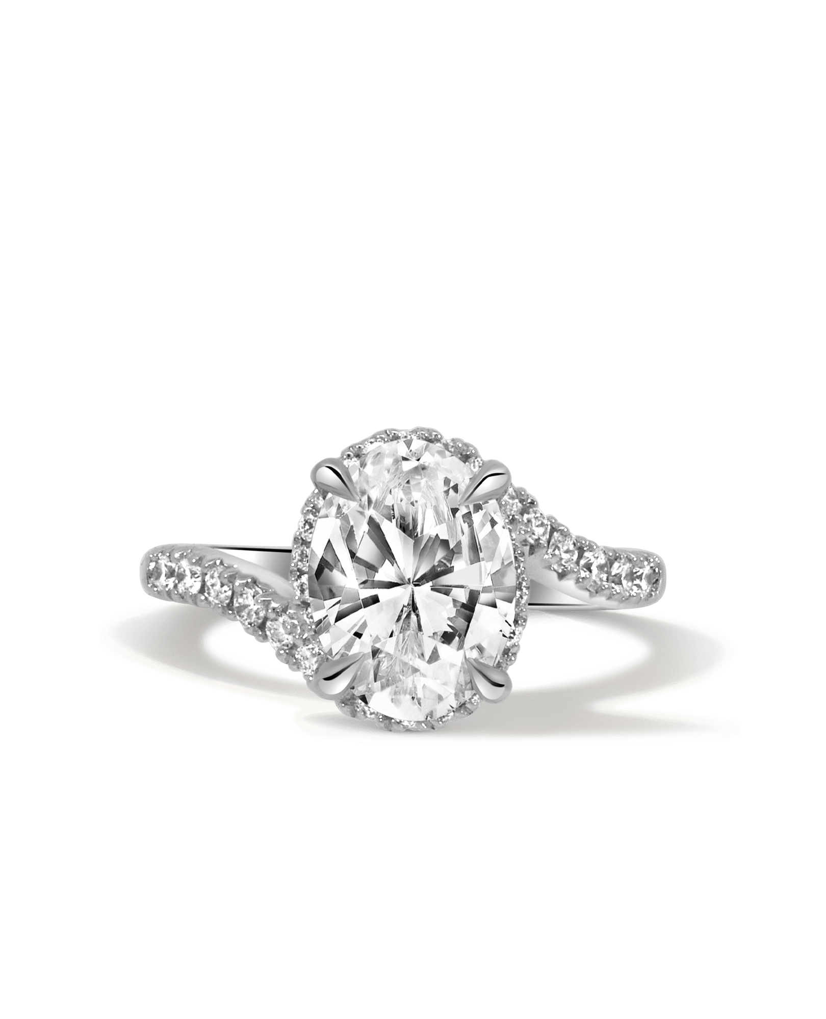 Halo Engagement Ring 3.46 Carat TW Lab-grown Oval & Round Brilliant Diamond | 14kt White Gold
