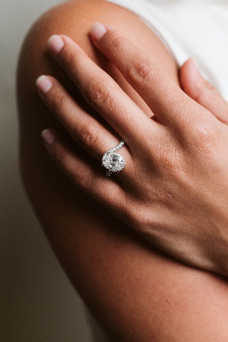 Halo Engagement Ring 3.46 Carat TW Lab-grown Oval & Round Brilliant Diamond | 14kt White Gold
