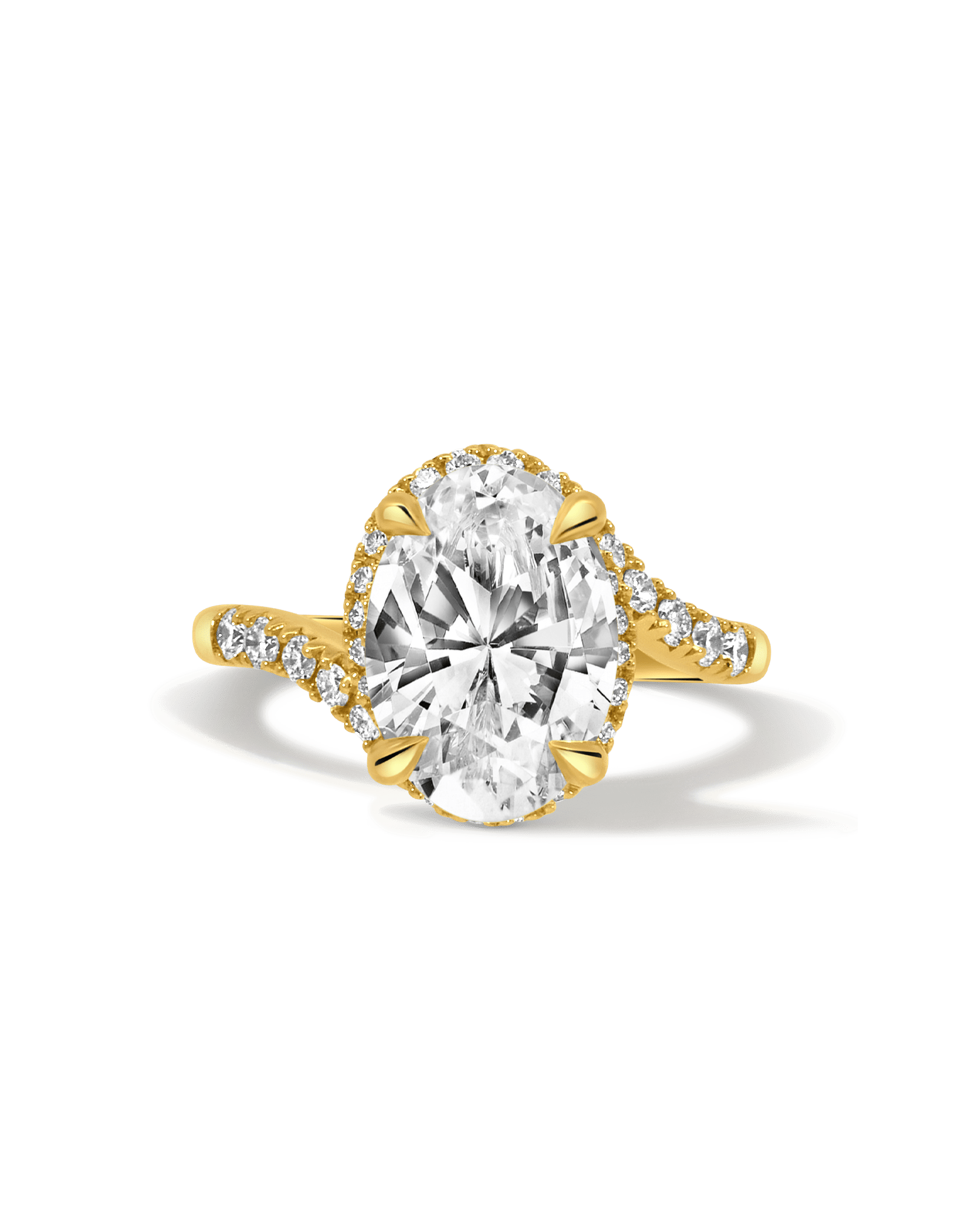 Halo Engagement Ring 4.49 Carat TW Lab-grown Oval & Round Brilliant Diamond | 14kt Yellow Gold