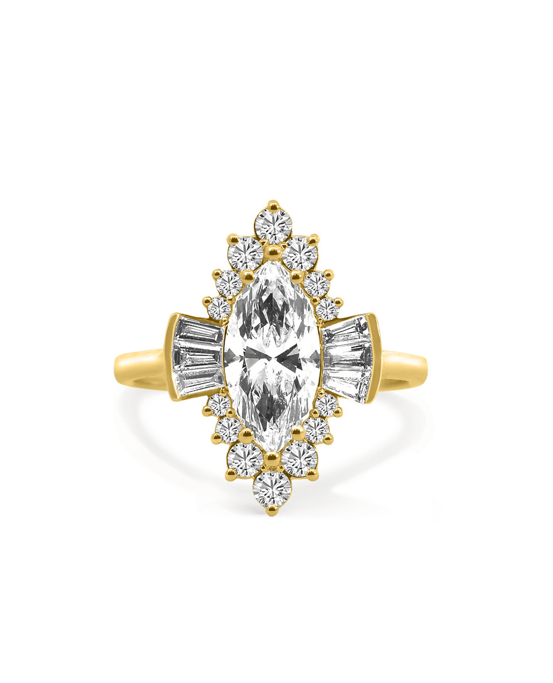 Halo Engagement Ring with 1.85 Carat TW of Lab-grown Marquise Diamond | 14kt Yellow Gold