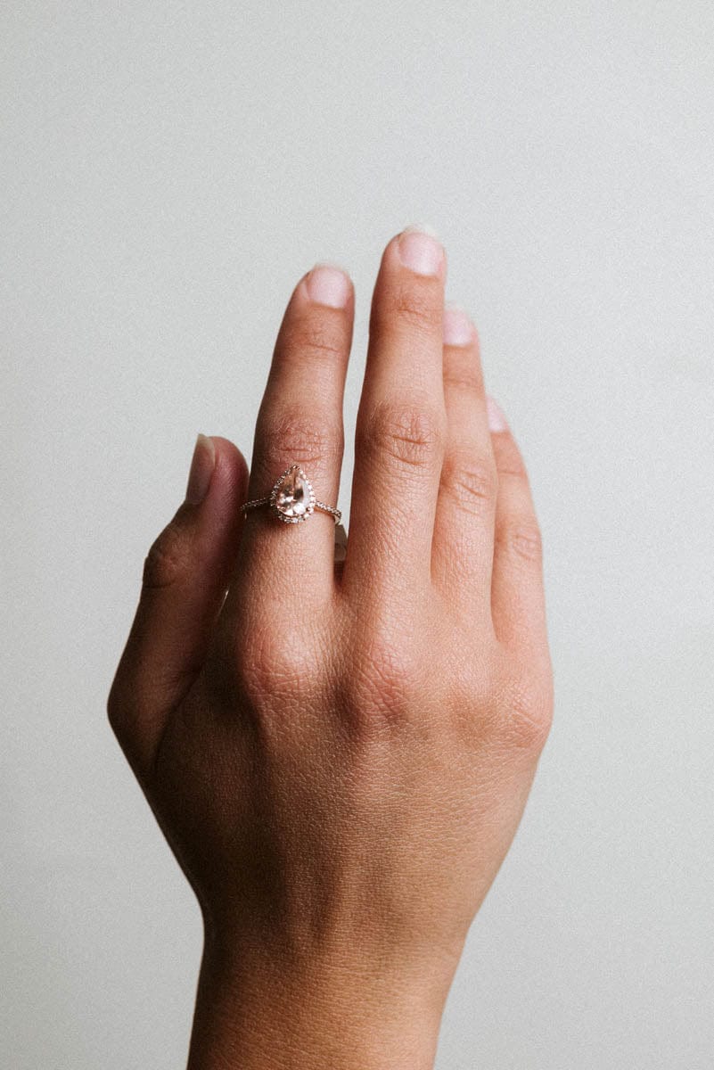 Halo Morganite Ring & .21 Carat TW Diamond | 14kt Rose Gold