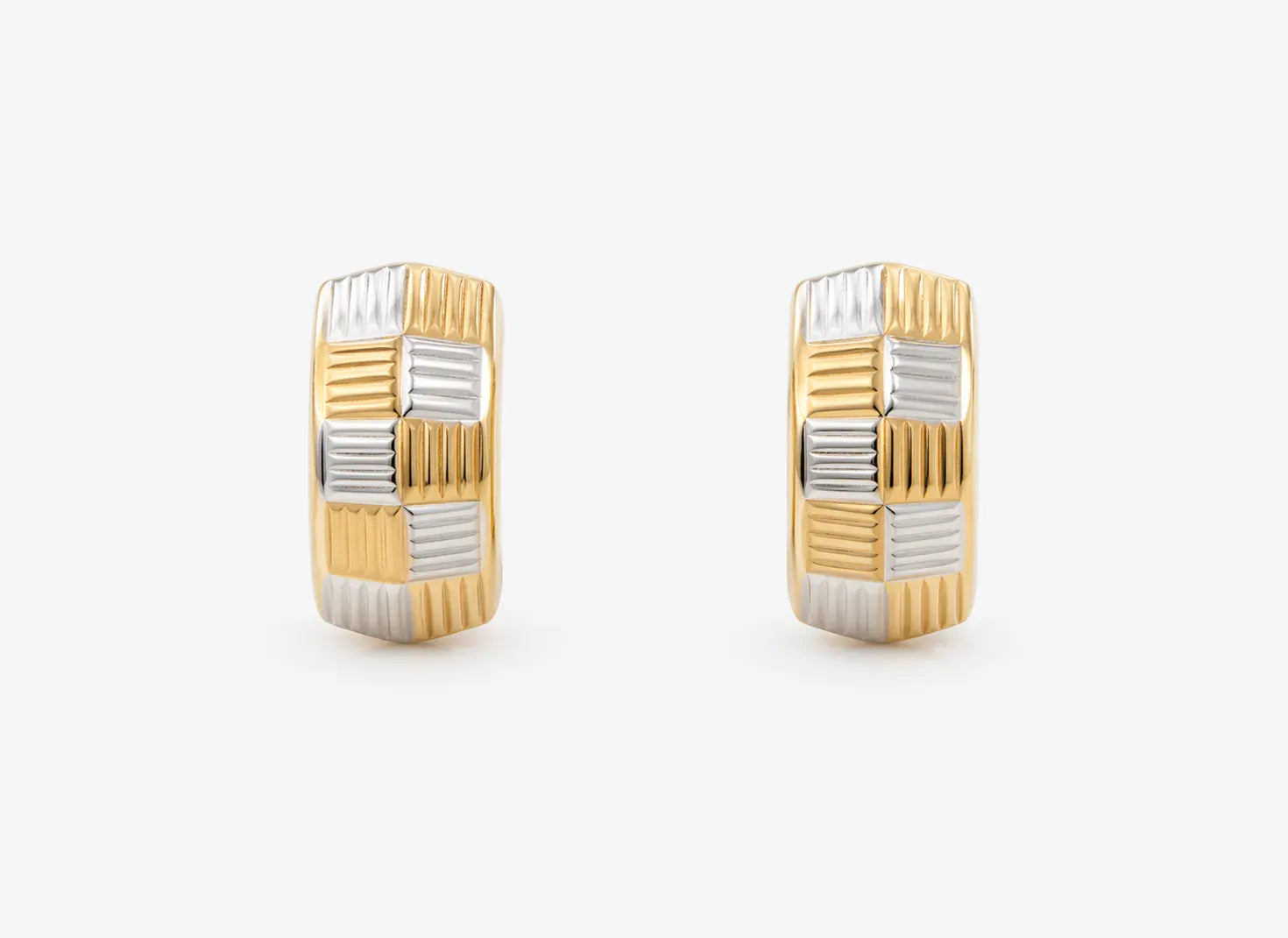 Knife Edge Brick Earrings | 14kt White and Yellow Gold