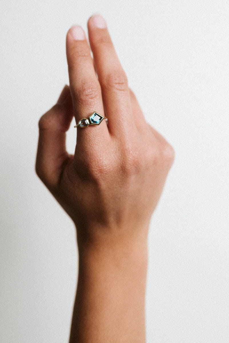 London Blue Quartz & Aquamarine Ring | 14kt Yellow Gold