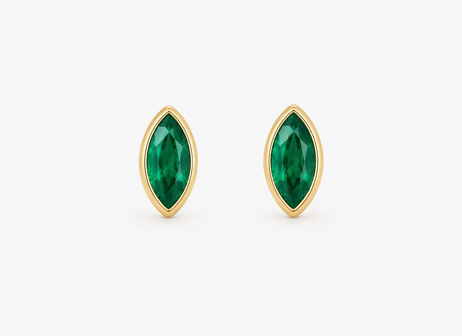 Marquise Bezel Emerald Stud Earrings | 10kt Yellow Gold