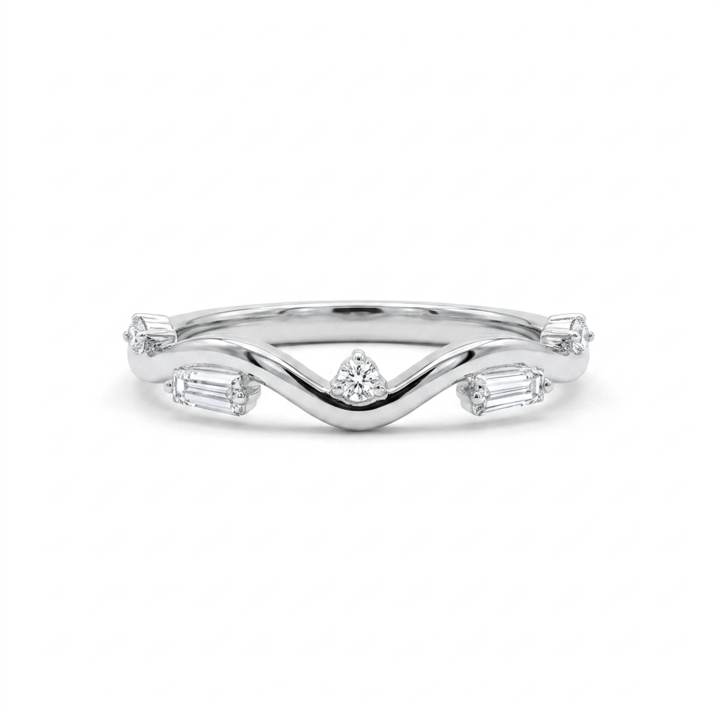 Matching Diamond Band .12 Carat TW Lab-grown RB and Tapered Baguette Diamonds | 14kt White Gold