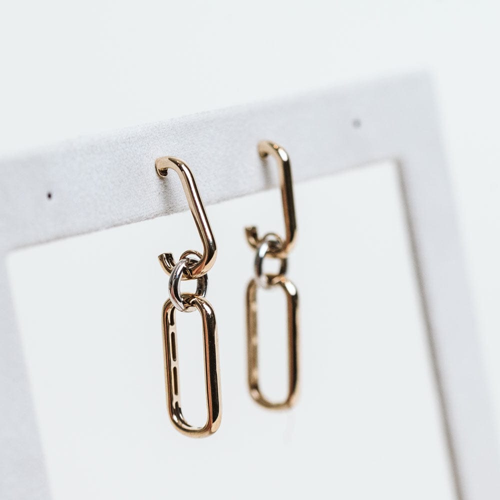 Paperclip Drop Earrings | 10KT Yellow/White Gold