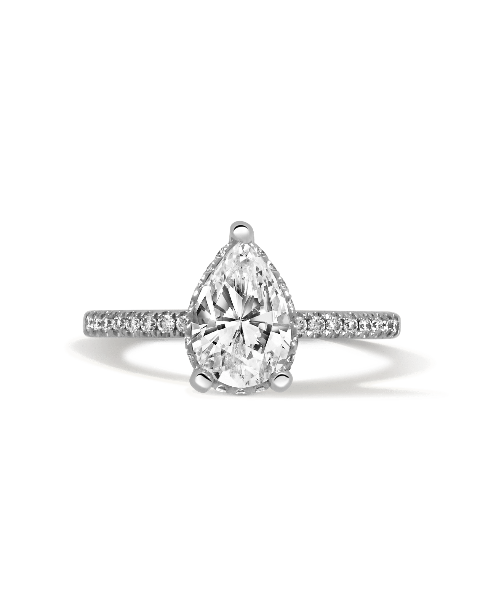 Pave Solitaire GIA Certified Engagement Ring 1.83 Carat TW Pear Shape Diamond | 18kt White Gold & Platinum