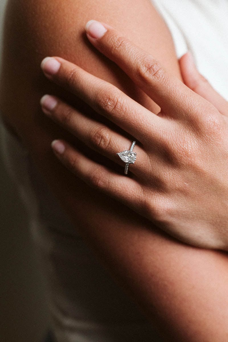 Pave Solitaire GIA Certified Engagement Ring 1.83 Carat TW Pear Shape Diamond | 18kt White Gold & Platinum