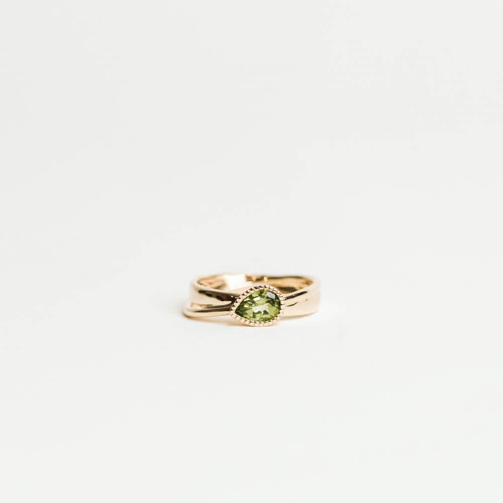 Pear Shape Peridot Ring - 14KT Yellow Gold