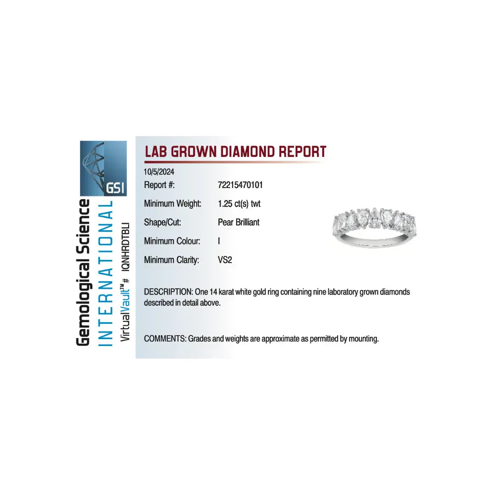 Pear Shape Wedding band 1.25 Carat TW Lab-grown Diamond | 14kt White Gold