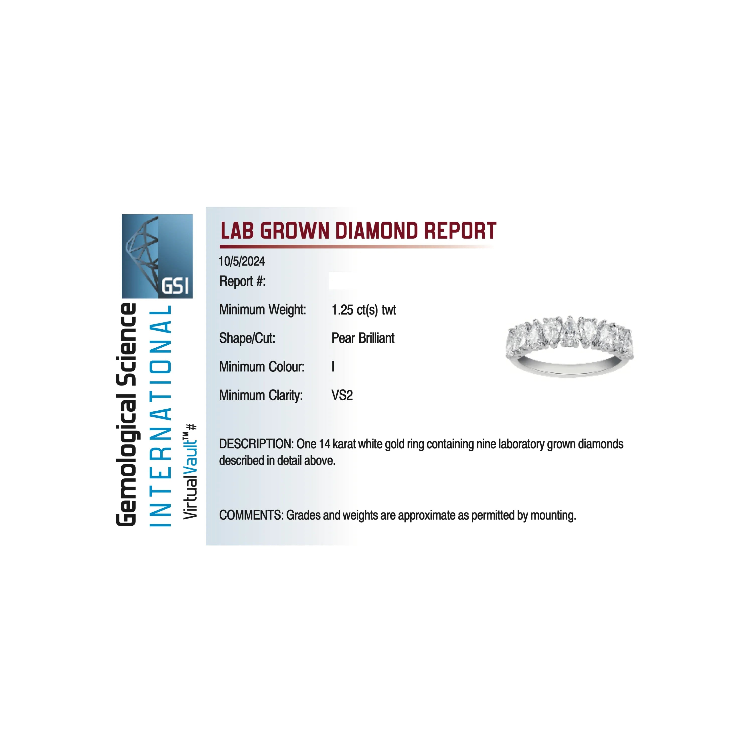 Pear Shape Wedding band 1.25 Carat TW Lab-grown Diamond | 14kt White Gold