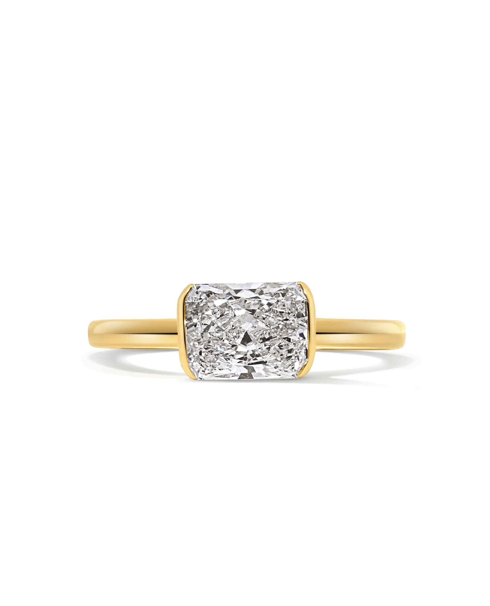 Semi- bezel Solitaire Engagement Ring 1.50 Carat Lab-grown Emerald Cut Diamond | 14kt Yellow Gold