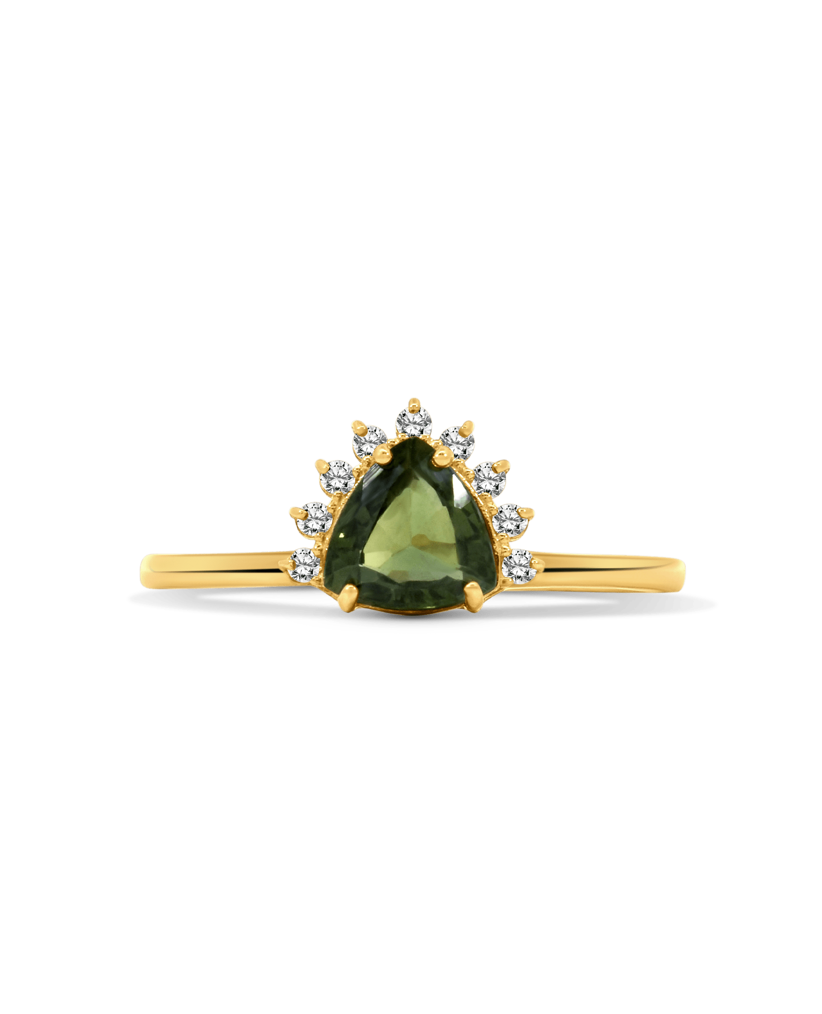 Semi Halo Green Sapphire Ring & .08 Carat TW Diamond | 14kt Yellow Gold