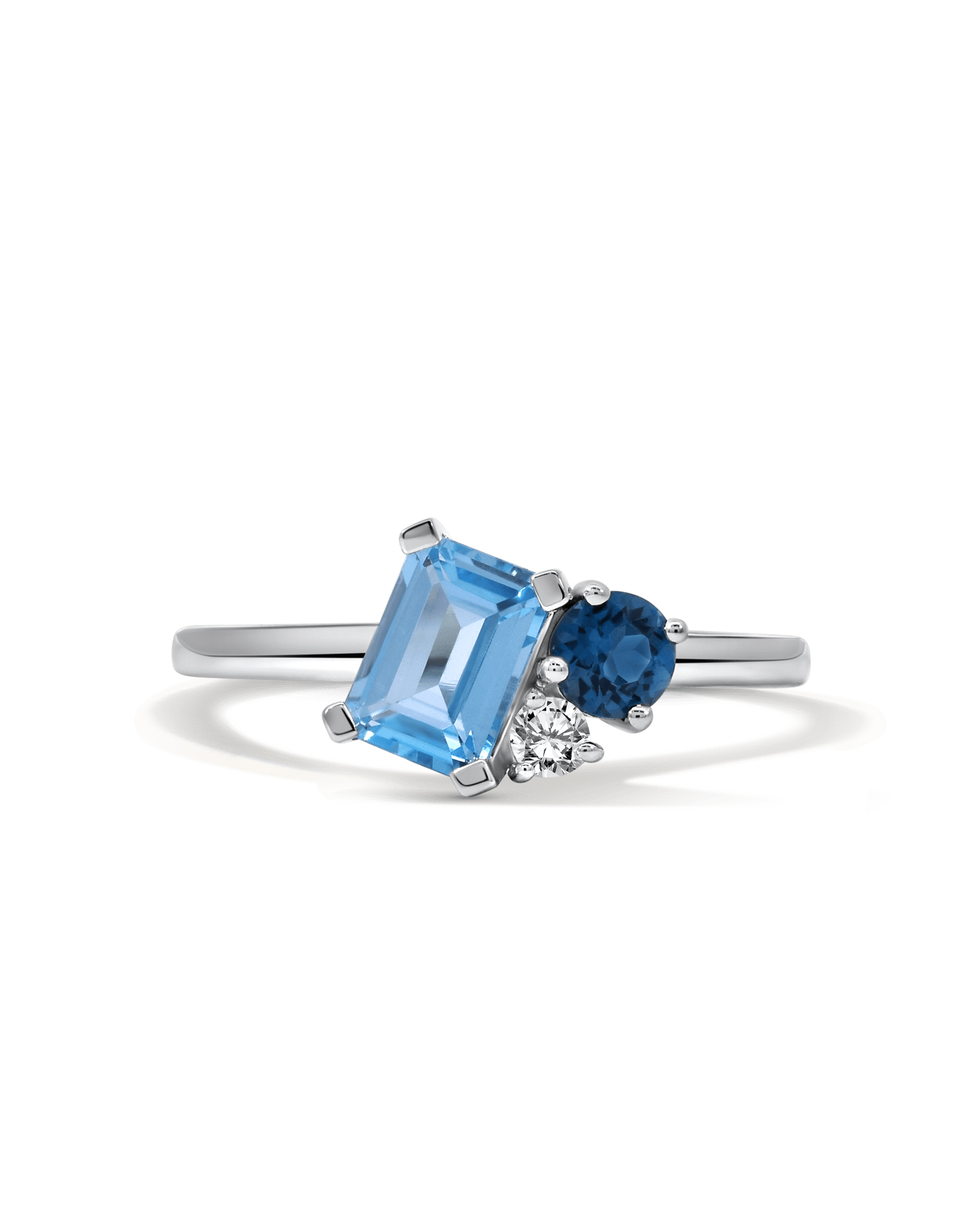 Sky Blue Topaz, London Blue Topaz & White Topaz Ring | 10kt White Gold