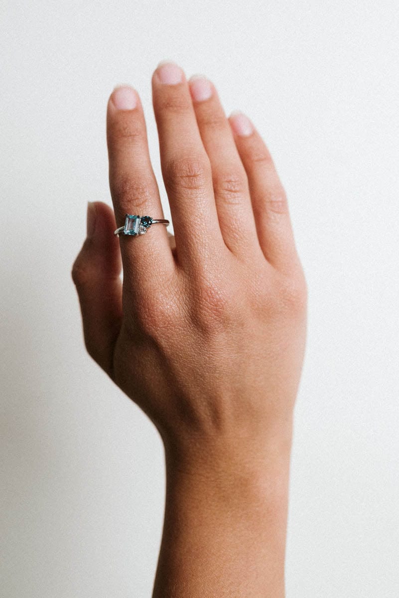 Sky Blue Topaz, London Blue Topaz & White Topaz Ring | 10kt White Gold