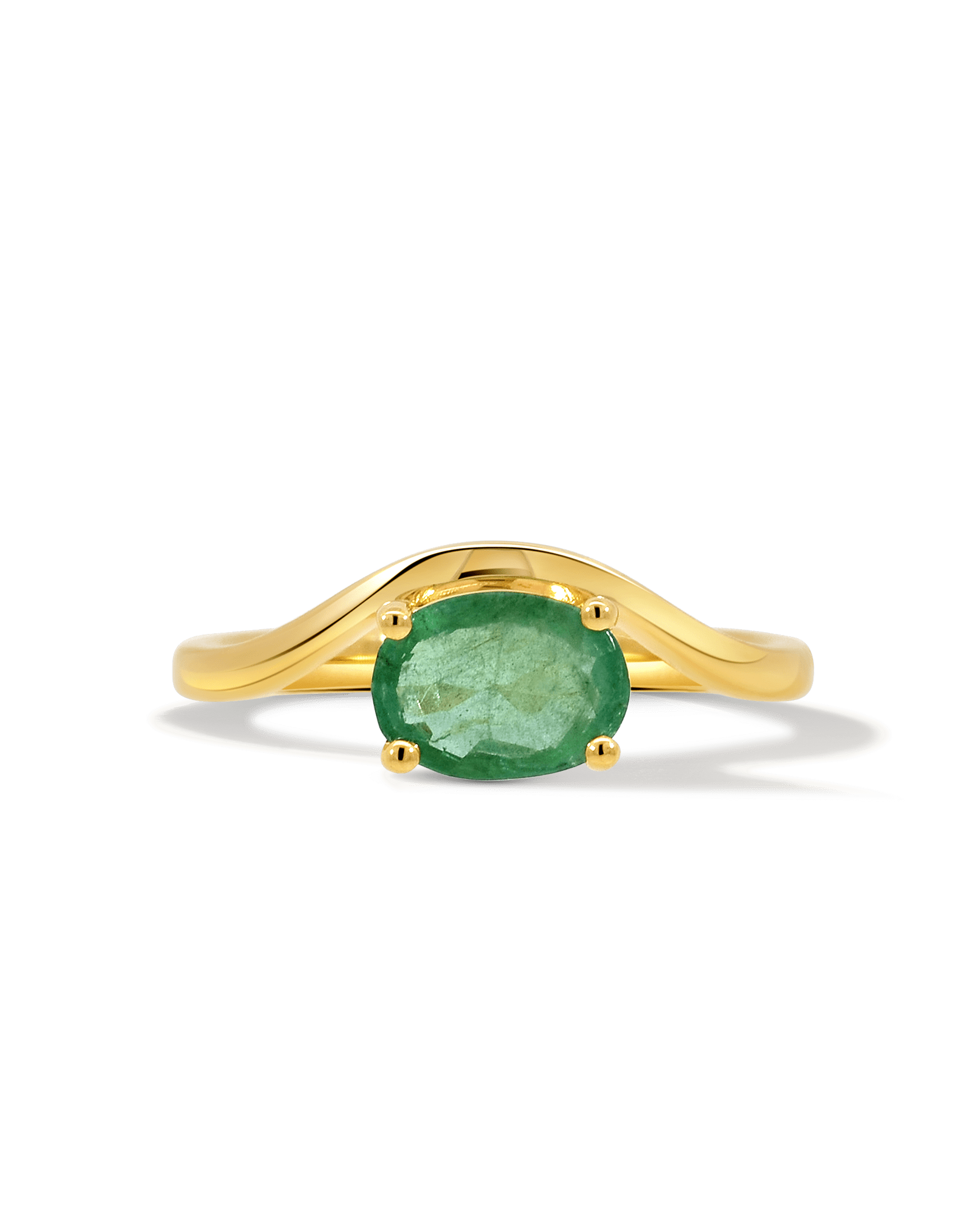 Solitaire Chevron Emerald Ring | 14kt Yellow Gold