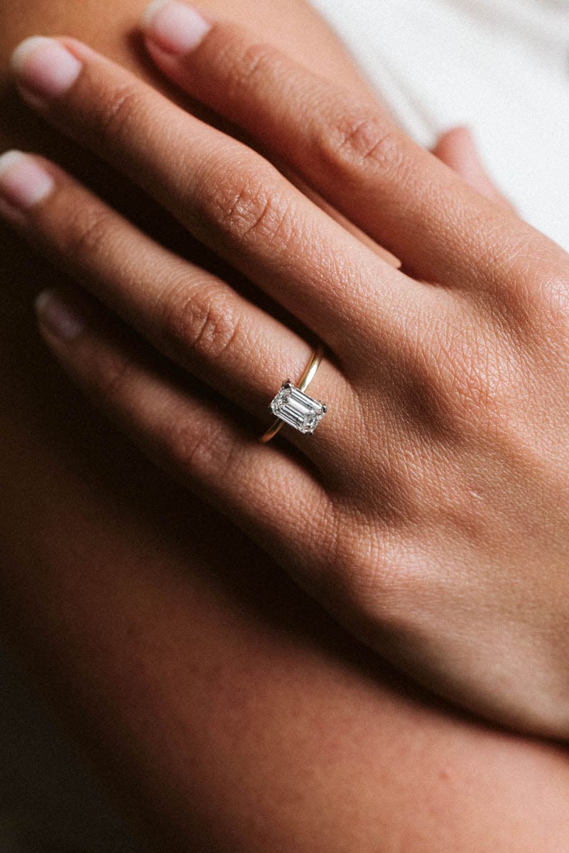 Solitaire Engagement Ring 1.33 Carat TW Lab-grown Emerald Cut Diamond | 14kt Yellow Gold
