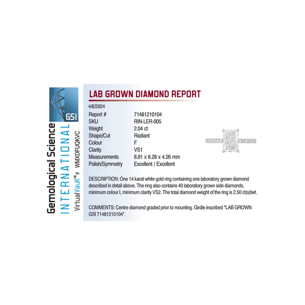 Solitaire Engagement Ring 2.50 Carat TW Lab-grown Elongated Radiant Diamond | 14kt White Gold