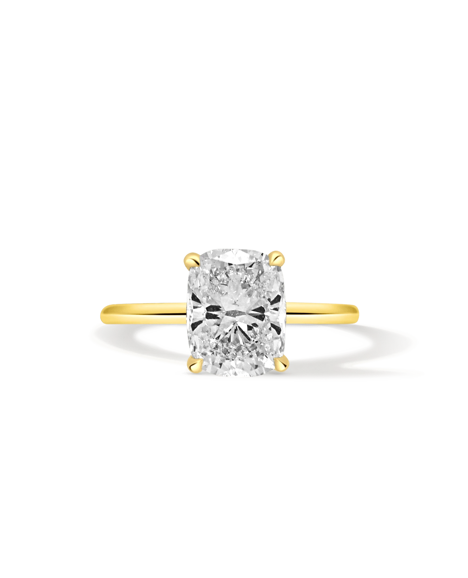 Solitaire Engagement Ring 3.02 Carat Lab-grown Cushion Diamond | 14kt Yellow Gold