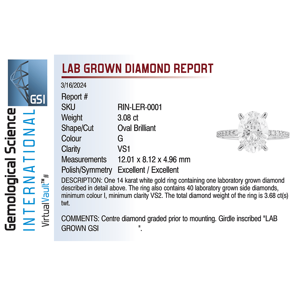 Solitaire Engagement Ring 3.60 Carat TW Lab-grown Oval Diamond | 14kt White Gold