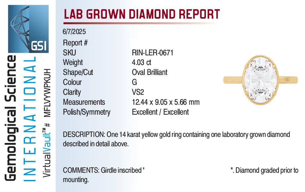 Solitaire Engagement Ring 4.03 Carat Lab-grown Oval Diamond | 14kt Yellow & White Gold