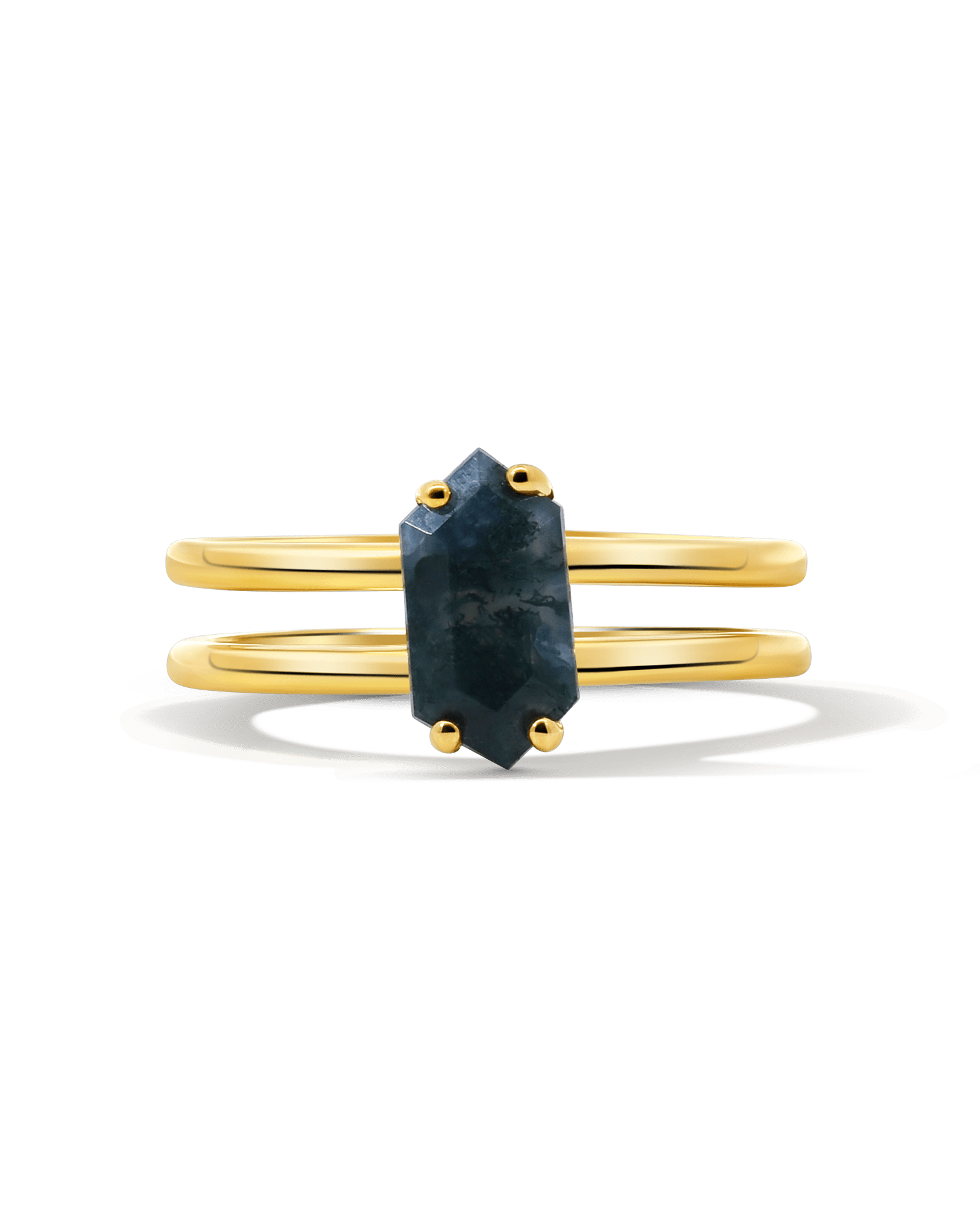 Solitaire Moss Agate Ring | 10kt Yellow Gold
