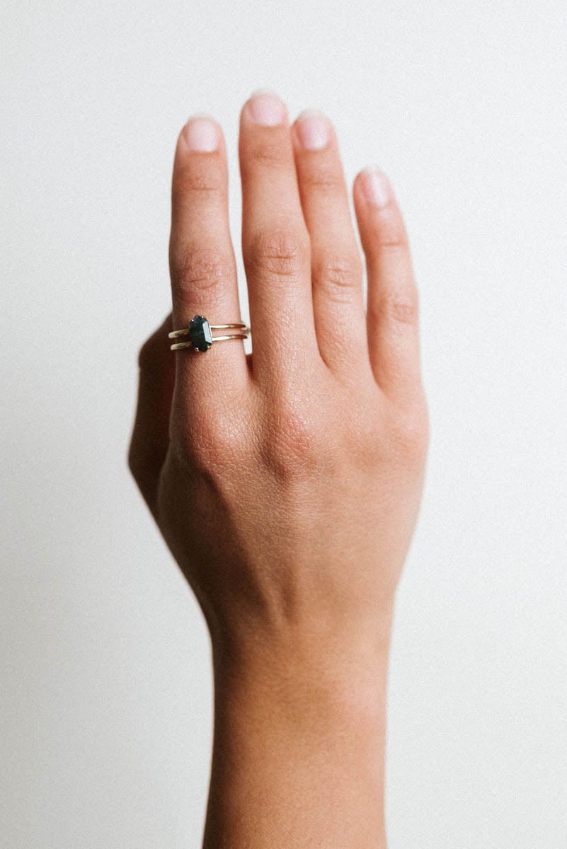 Solitaire Moss Agate Ring | 10kt Yellow Gold