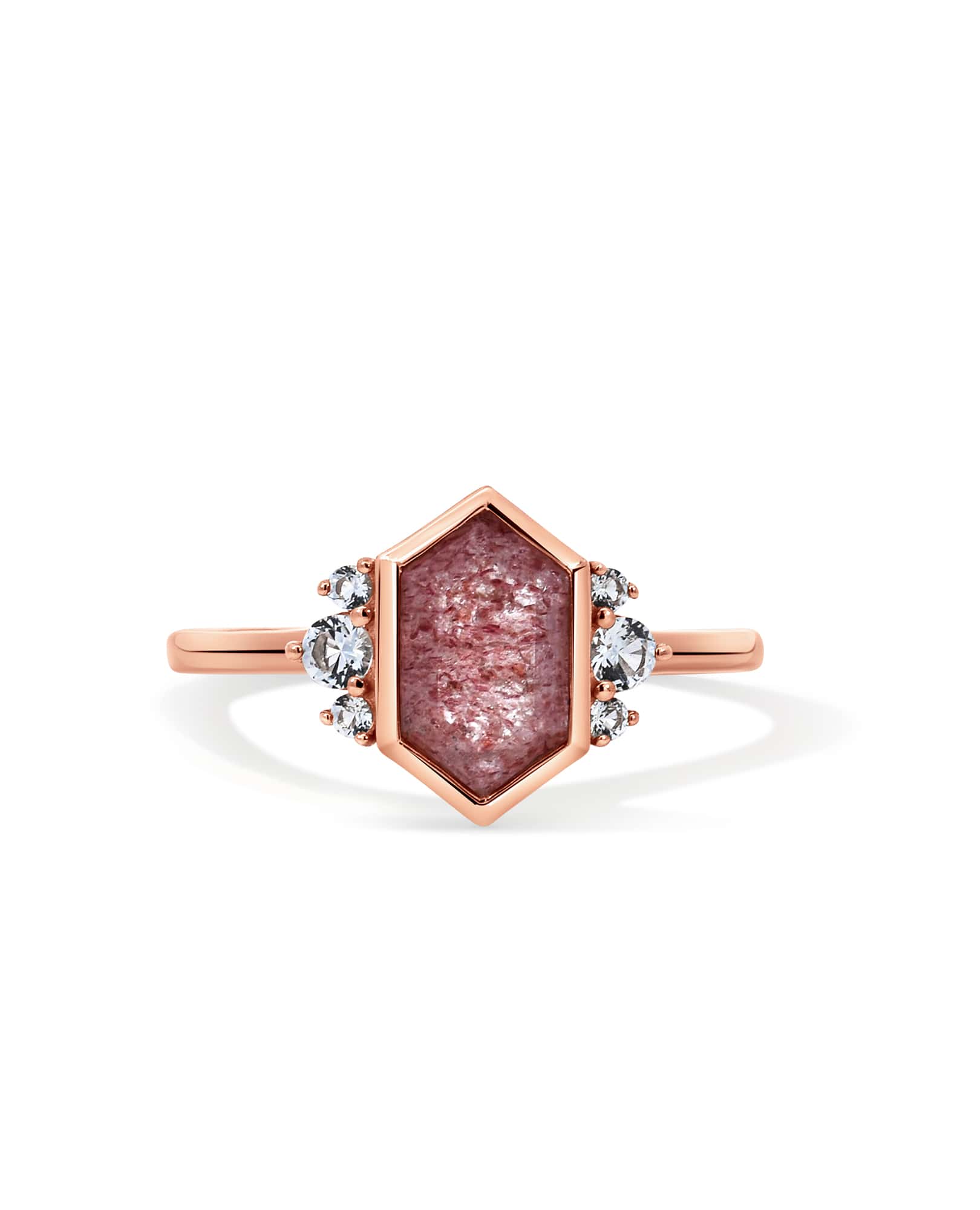 Strawberry Quartz and White Topaz Ring | 14kt Yellow Gold