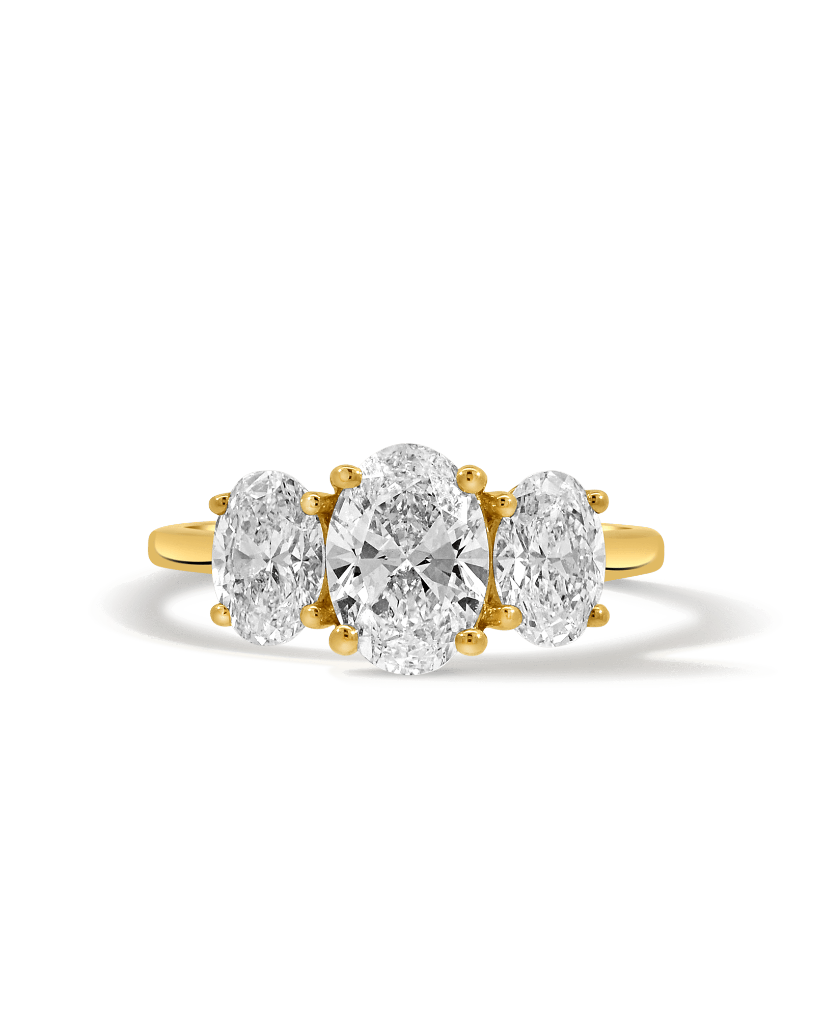 Three Stone Engagement Ring 3.00 Carat TW Lab-grown Oval Diamond | 14kt Yellow Gold