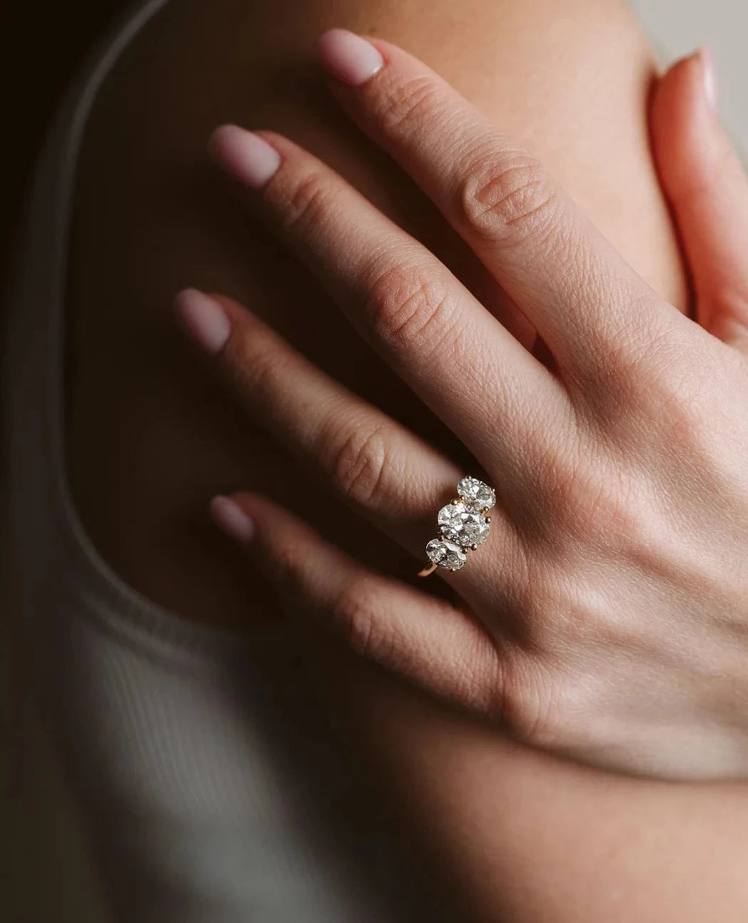 Three Stone Engagement Ring 3.00 Carat TW Lab-grown Oval Diamond | 14kt Yellow Gold