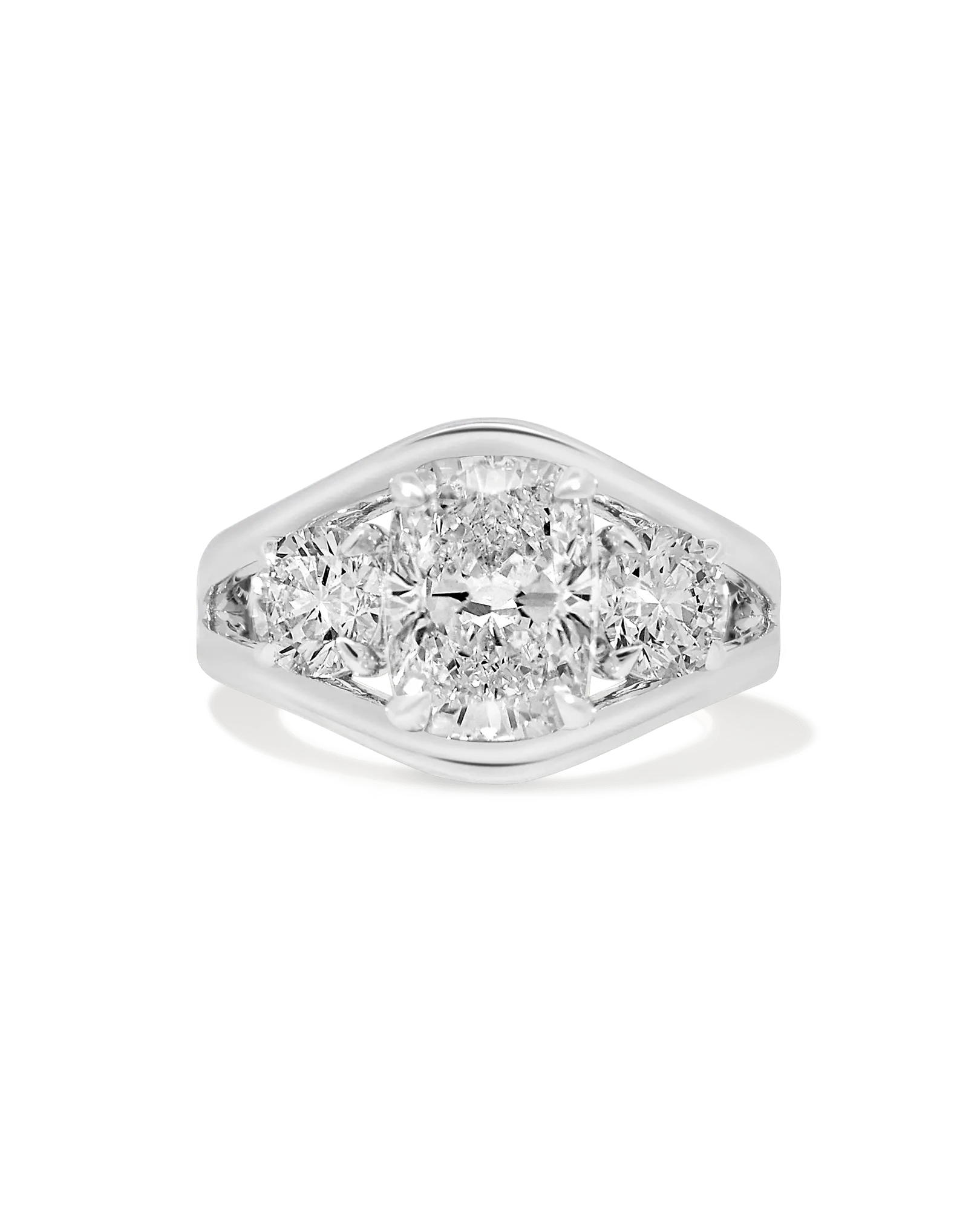 Three Stone Engagement Ring 3.50 Carat TW Lab-grown Elongated Cushion Diamond | 14kt White Gold