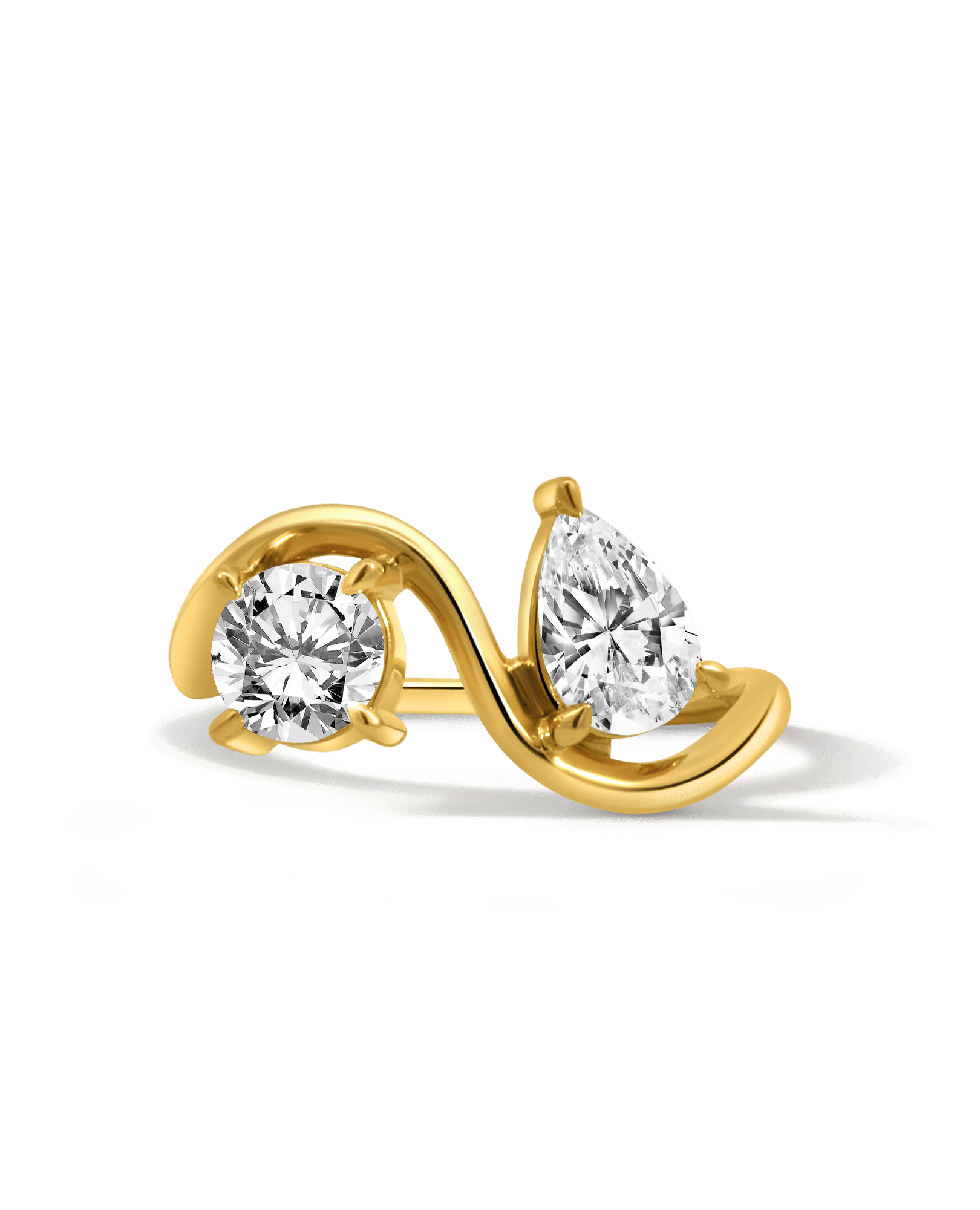 Toi et Moi Engagement Ring 1.53 Carat TW Lab-grown Round Brilliant & Pear Shaped Diamond | 14kt Yellow Gold