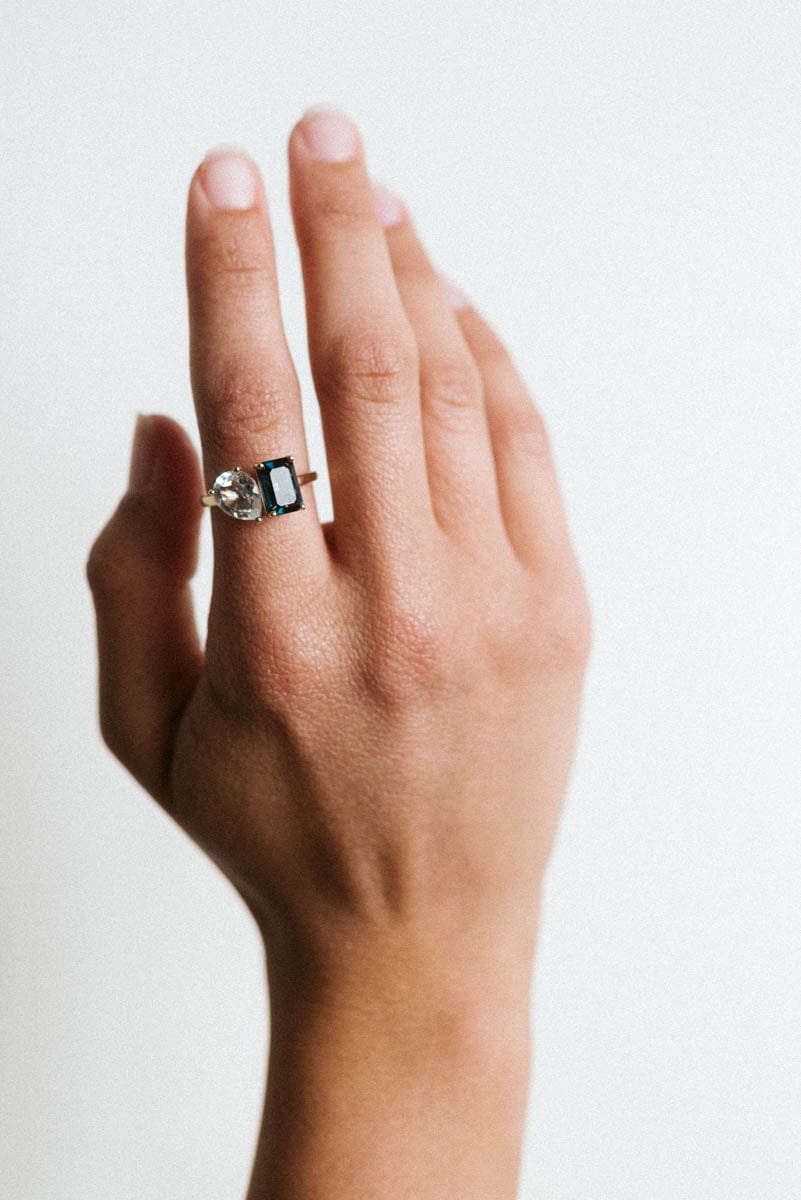 Toi et Moi Ring London Blue Topaz & White Topaz | 14kt Yellow Gold