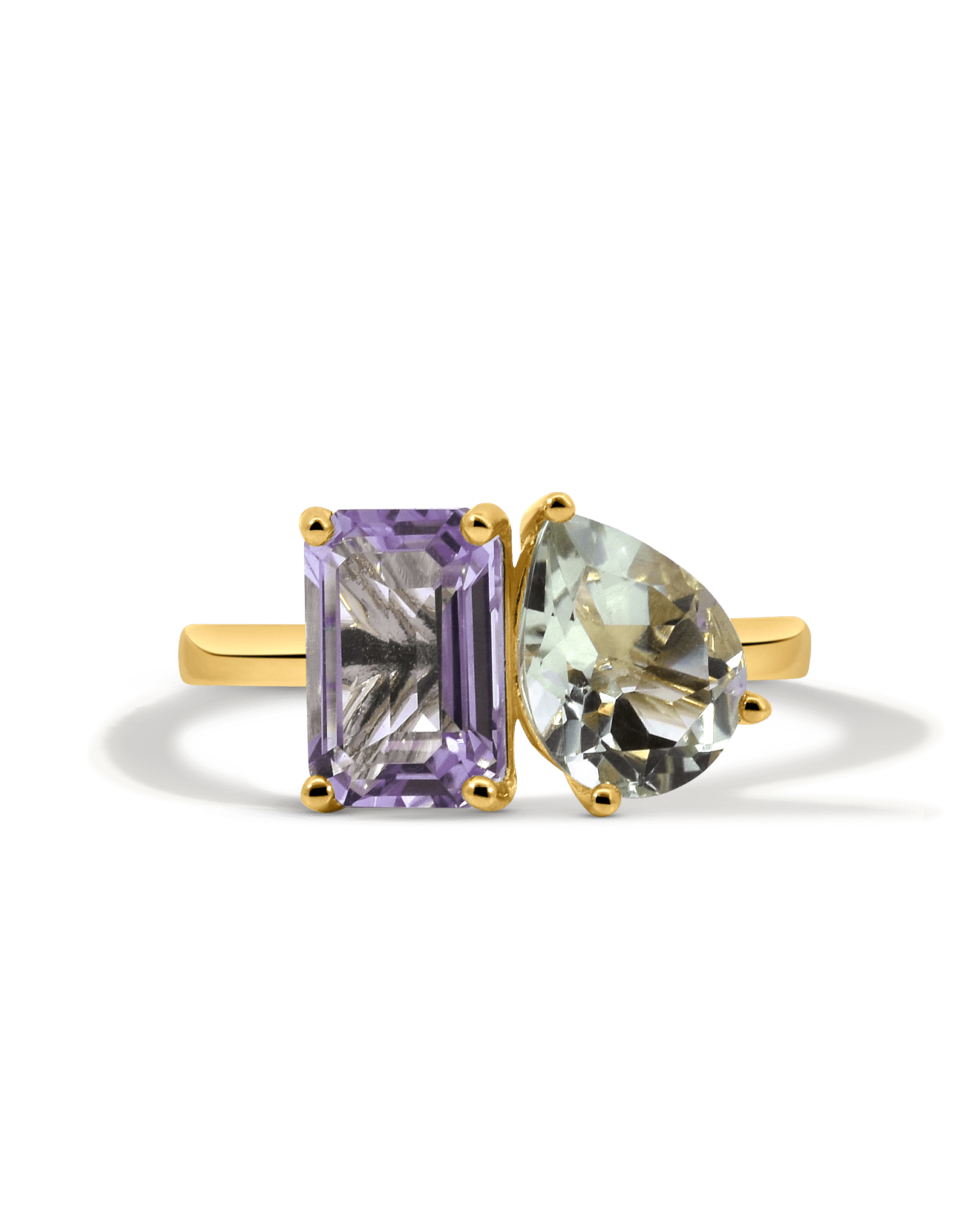 Toi et Moi Ring Pink Amethyst & Green Amethyst | 14kt Yellow Gold