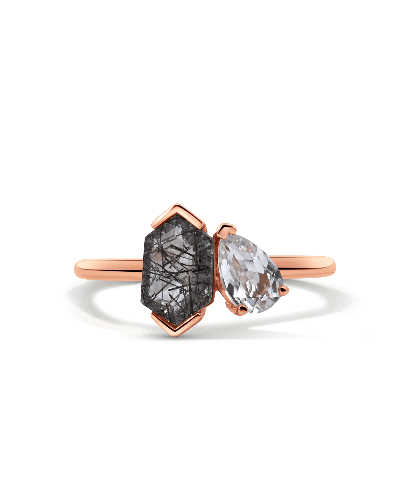 Toi et Moi Ring Rutilated Quartz & White Topaz | 14kt Rose Gold