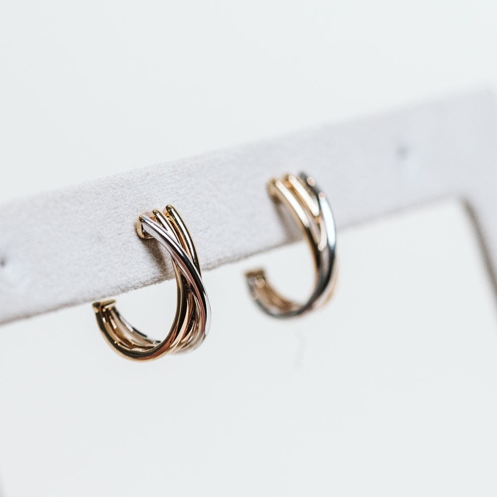 Triple Row Crossover Earrings | 10KT Yellow/White Gold