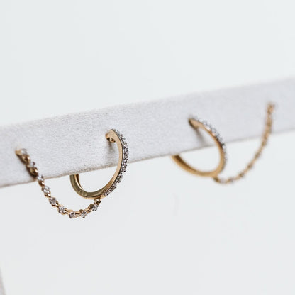 .15 Carat TW Diamond Double Piercing Stud & Hoop Earrings | 14KT Yellow Gold