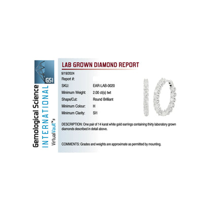 21MM Inside-out Hoop Earrings 2.00 Carat TW Lab-grown Diamonds | 14kt White Gold