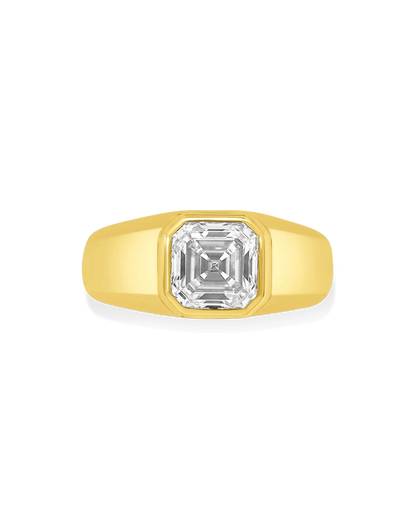 3.00 Carat Lab-grown Asscher Cut Men's Ring | 14kt Yellow Gold