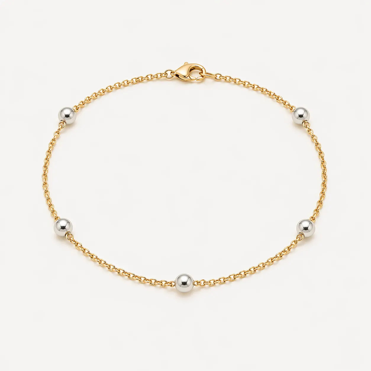 6" + 1" Bead Bracelet | 14kt White and Yellow Gold
