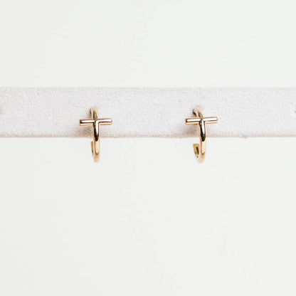 Cross Hoop Earrings - 10KT Yellow Gold
