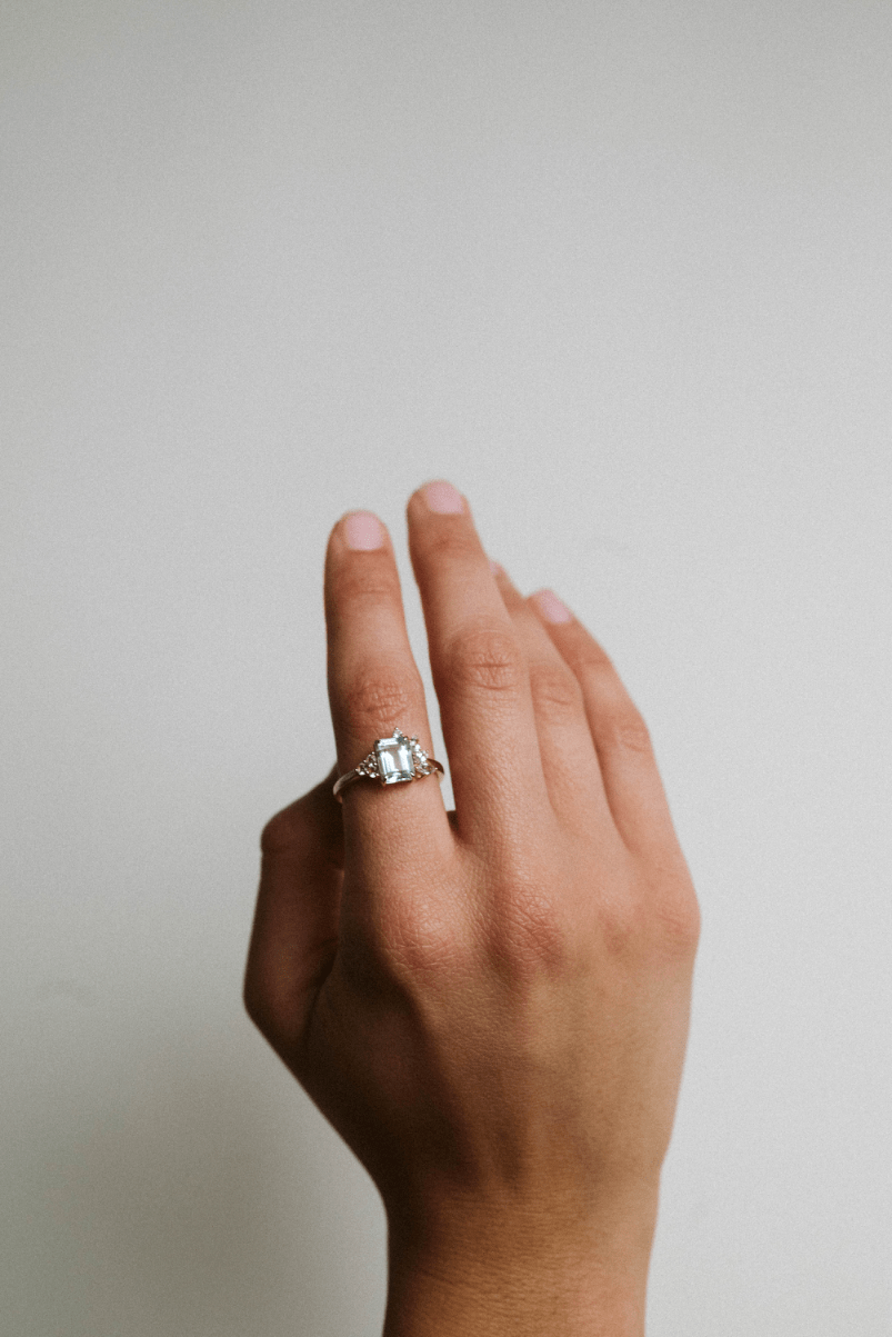 Asymmetric Aquamarine Ring & White Topaz | 14kt Yellow Gold
