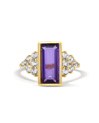 Bezel Amethyst Ring & White Topaz | 14kt Yellow Gold