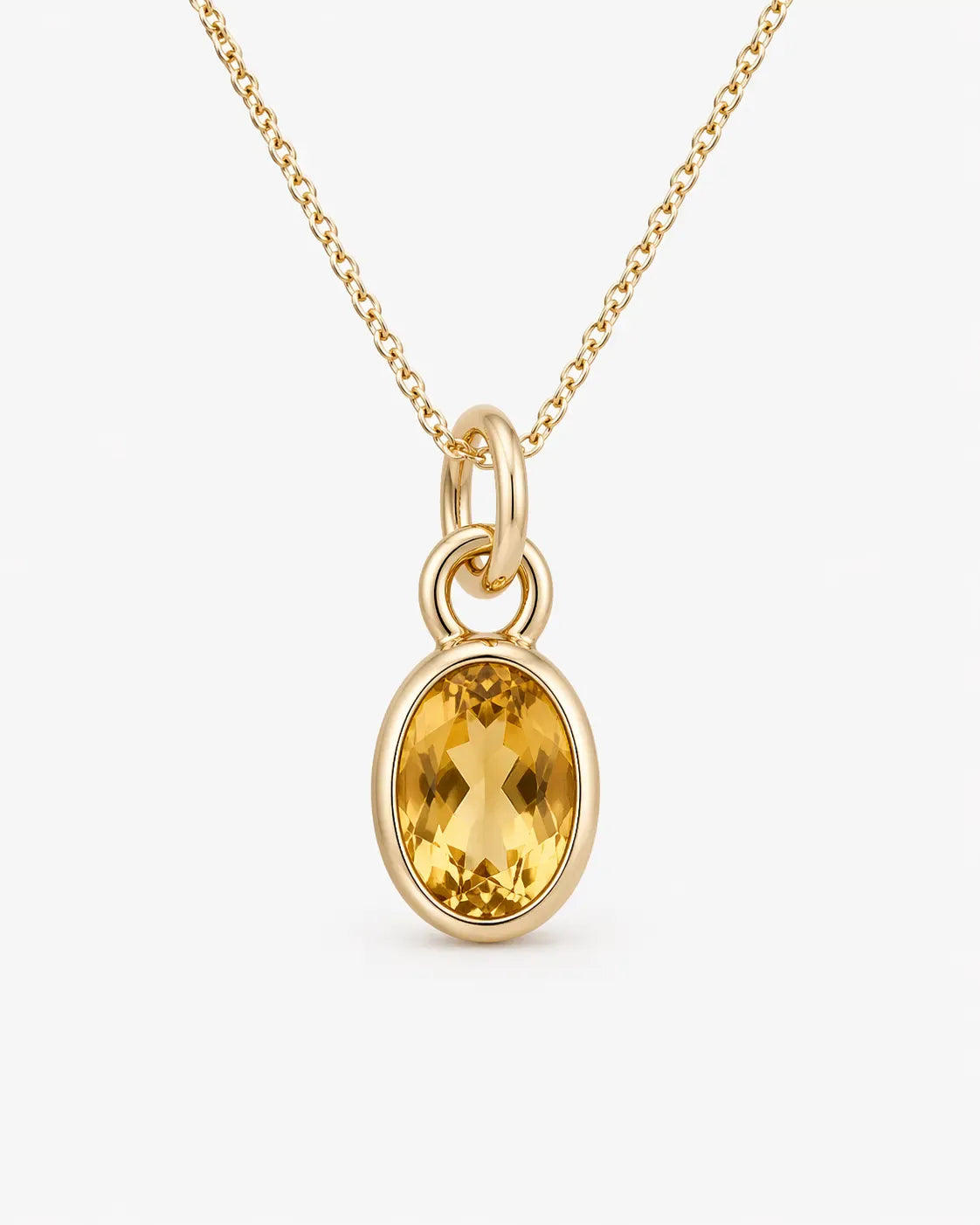 Bezel Citrine Pendant with Chain | 10kt Yellow Gold